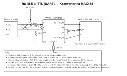 Schemat połączenia RS-485 do TTL UART z wykorzystaniem układu MAX485.