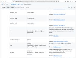 GitHub screenshot: commands.md showing a table of commands, including HT16K33 entries and “if”.