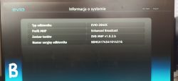 Ekran informacji o systemie dekodera EVIO-2840C.