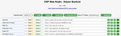 Screenshot of the ESP Web Radio bank editor showing a list of radio station names, stream URLs, and management buttons.