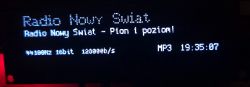 Electronic display showing internet radio information.
