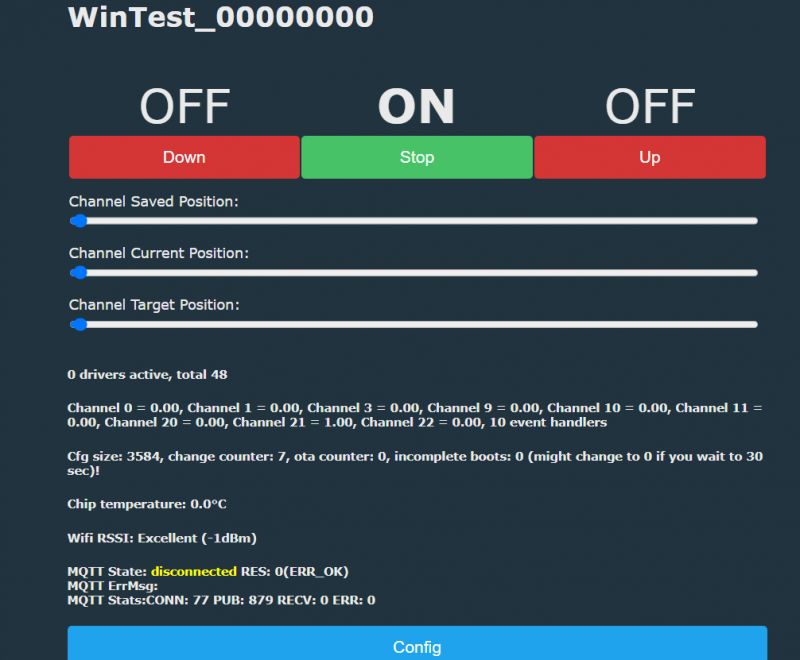 Screenshot of the WinTest interface with control buttons.