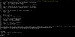 Terminal window running a Python script that reads data via serial port, displaying MAC IDs and Gain values in hexadecimal format.