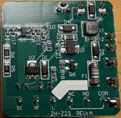 PCB Module with Label ZH-Z23 REV:A Electronic PCB module with various components like capacitors and resistors. Labels such as ZH-Z23 REV:A are visible.