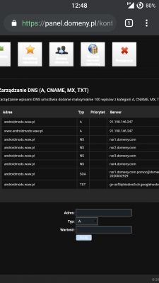 Strona androidmods.waw.pl nie działa bez www - konfiguracja DNS