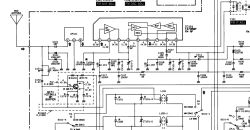 Fragment schematu elektronicznego układu radiowego FM z kondensatorami, cewkami i blokiem TA7358P