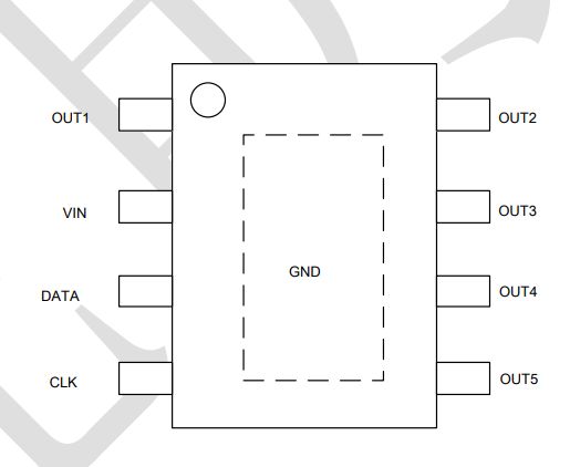 LED Controller Diagram Diagram of an LED controller with labeled pins.