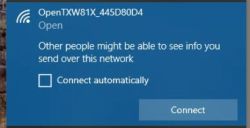 Wi‑Fi connection dialog for “OpenTXW81X_445D80D4” with a “Connect” button