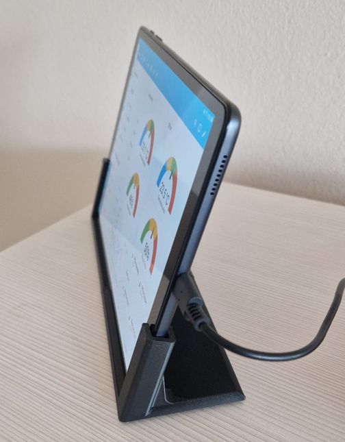 Tablet Converted into Home Assistant Panel Old Samsung Tab A10 tablet used as a Home Assistant control panel, placed on a stand on a desk.