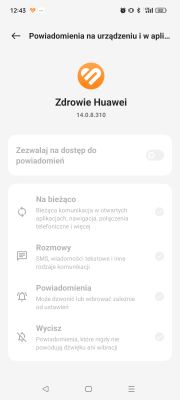 Włączanie powiadomień na zegarku w aplikacji Zdrowie od Huawei na Realme C55