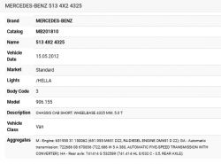 Vehicle specification for Mercedes-Benz 513 4X2 4325