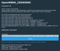 Screenshot of the OpenW800_CDD5556C interface showing error messages in the console.