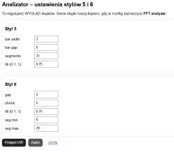 Screenshot of analyzer settings interface for styles 5 and 6 with editable fields