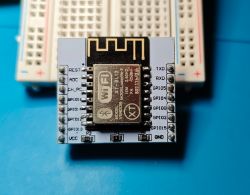 Wi-Fi module mounted on a breadboard.