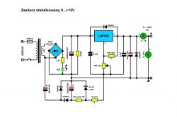 Schemat zasilacza stabilizowanego 0-12V na bazie transformatora 14V