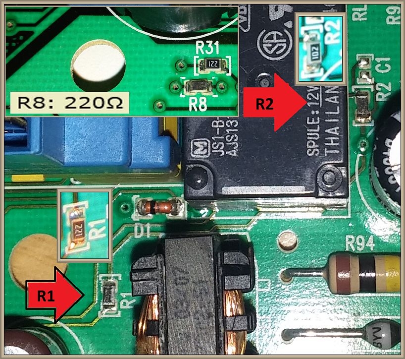 Elektrolux EWF10679W - Identyfikacja elementu, rezystor R8
