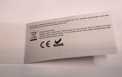 Instruction and WEEE Labels Instruction card with ecological labels and certifications.