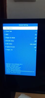 Configuration settings screen displaying a list of options and technical information.