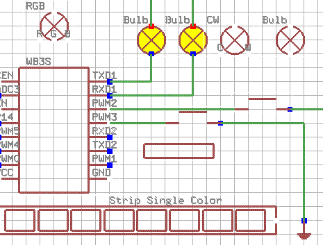 OpenBeken IoT Device Simulator Schematic Schematic diagram with various electronic components and connections on a grid.