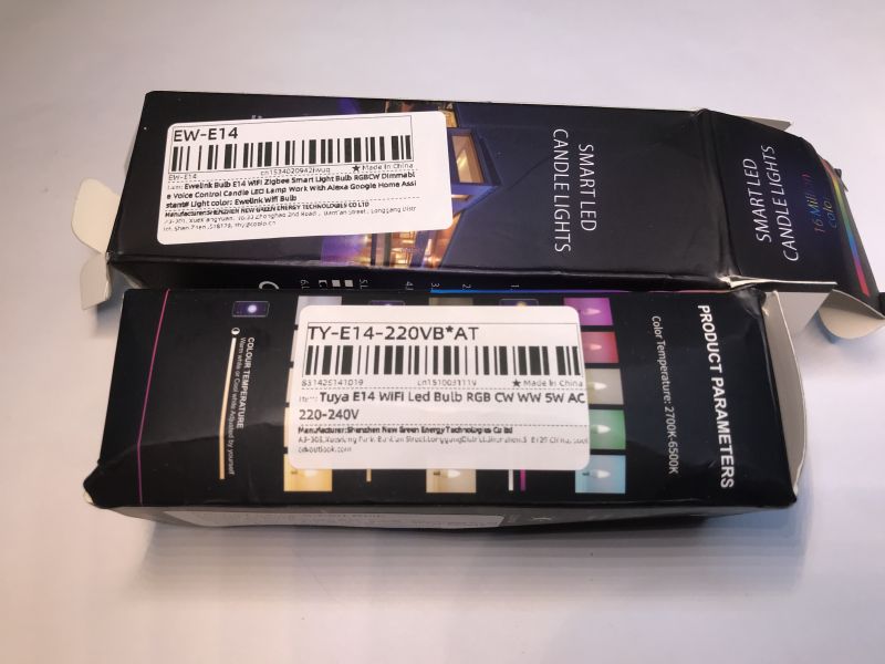 Two LED Bulb Boxes Two LED bulb boxes with labels and barcodes.