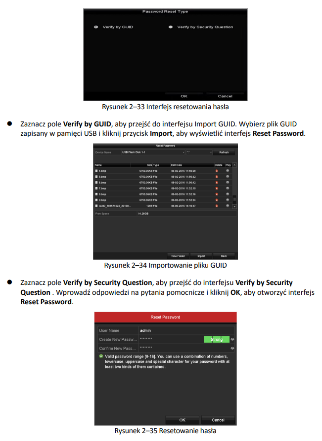 Hikvision DVR8CH2MP reset do ustawień fabrycznych, gdy brak pliku GUID