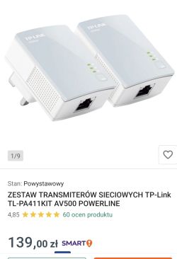 Zrzut ekranu oferty zestawu TP-Link TL-PA411KIT AV500 powerline z dwoma adapterami