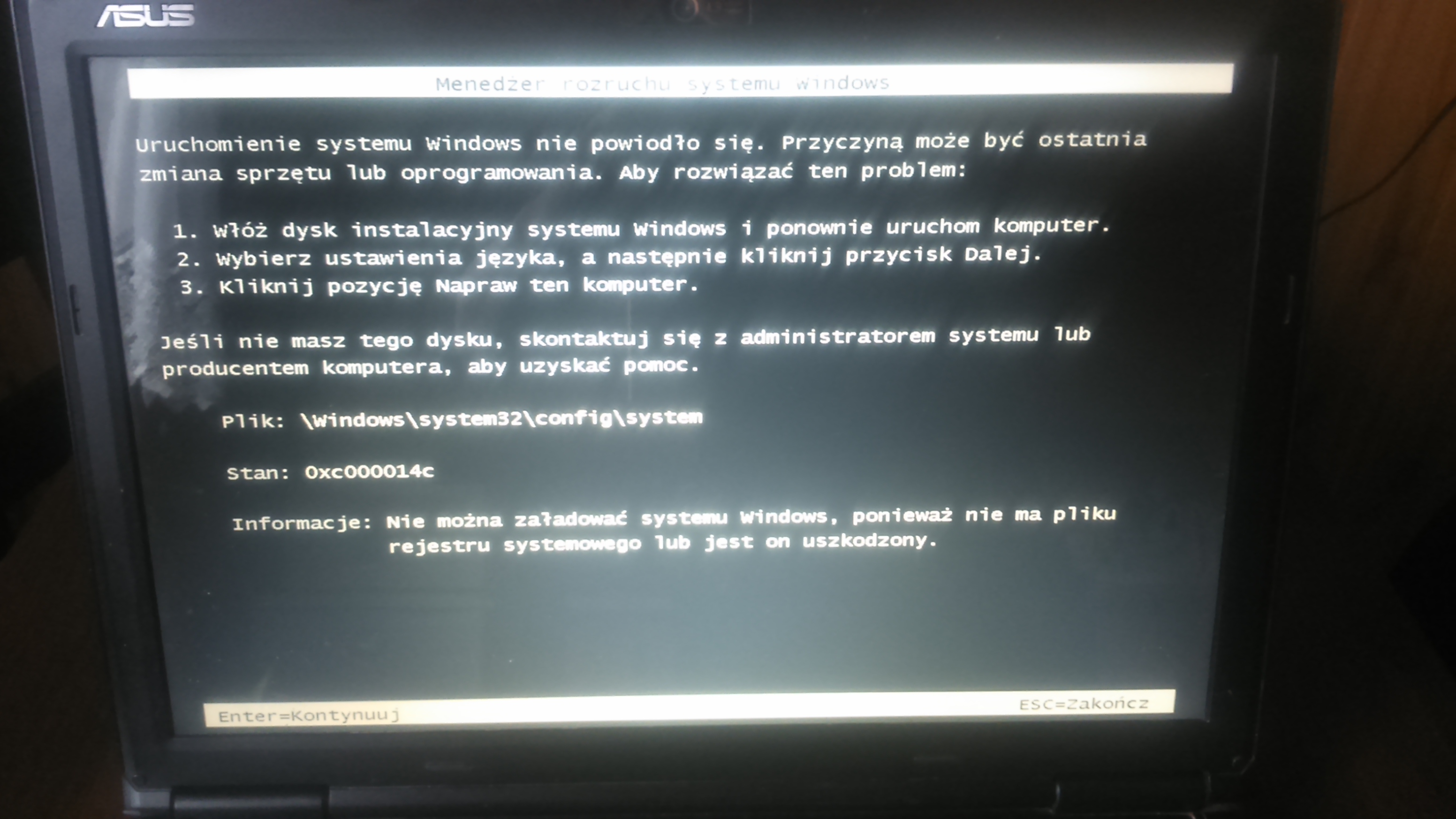 Laptop Asus X71V, problem z uruchomieniem systemu po wyłączeniu komputera.