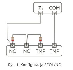 Schemat podłączenia czujki w konfiguracji 2EOL/NC