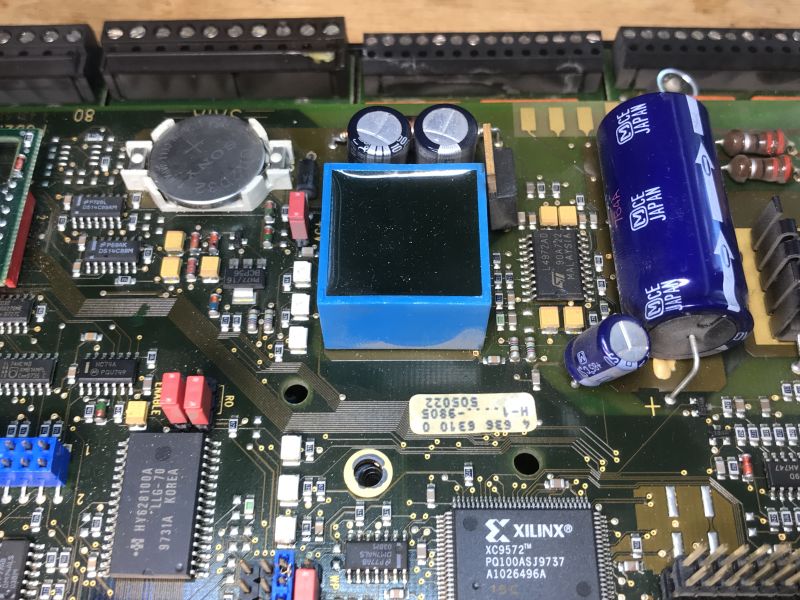 Interior of the old Saia PCD2.M120 automation controller with expansion modules