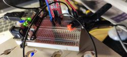 Breadboard with Connected Components Breadboard with electronic components and wires.