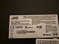 Label of JVC LT-50CF890(A) TV with technical information.