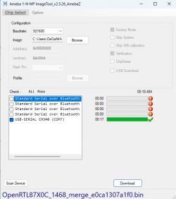 AmebaZ tool application with USB-SERIAL CH340 device connected.