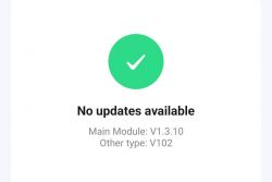 No Updates Available Message Device screen message indicating no updates available, with main module version V1.3.10.