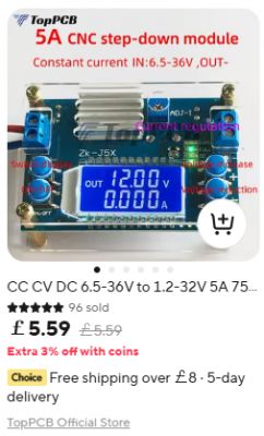 5A CNC Voltage Step-Down Module Blue voltage step-down module with LCD display.
