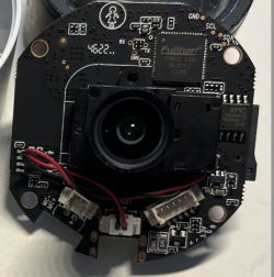Close-up of a PCB with components from an IP camera.