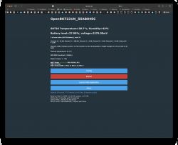 Screenshot of the web interface for OpenBK7231N device, showing a temperature of 28.7°C, humidity of 43%, and battery level of 37.9%.