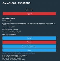 User interface for an OpenBL602 device showing status details.