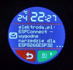Okrągły ekran zegarka z czasem 22:27, temperaturą 24°C i podglądem wiadomości „elektroda.pl”