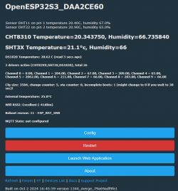 Screenshot of the OpenESP32S3 software interface displaying sensor readings.