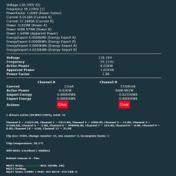 Screenshot showing energy monitoring interface with measured data for channels A and B