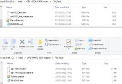 Screenshot of two folders with SDK files for OPL1000A3 and OPL1000A2.