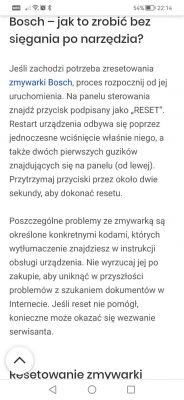 Instrukcja resetowania zmywarki Bosch widoczna na ekranie smartfona.