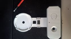 Disassembled LSC Smart Panel Lights controller with exposed UART connector