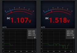 Output voltage of two AA batteries displayed on a screen.