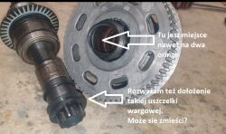 Metalowy mechanizm z zaznaczonymi miejscami na oringi i uszczelkę wargową