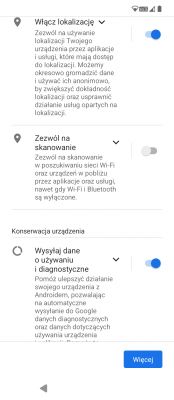 Zrzut ekranu ustawień prywatności na urządzeniu mobilnym.