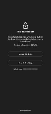 Ekran blokady z komunikatem This device is lost na urządzeniu Xiaomi.