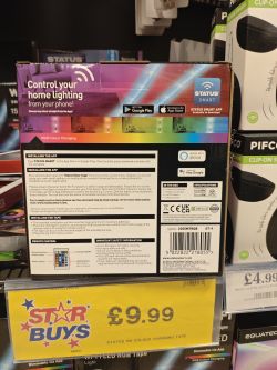 Status 5m RGB LED tape for £9.99 with app control, on store shelf.