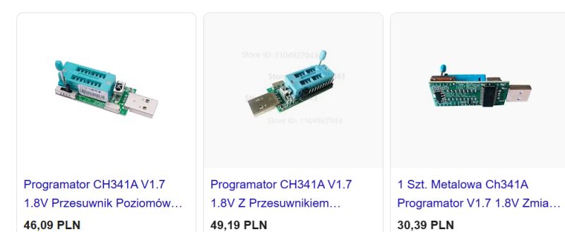 CH341A V1.7 USB programmers with blue ZIF sockets shown in three variants