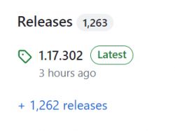 Screenshot showing the latest software release version 1.17.302.